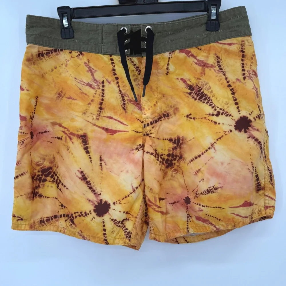 Birdwell Board Shorts Mens 34 Yellow Tie Dye Beach Britches 310 Surf Trunks